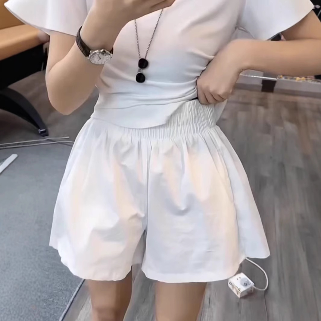 여성을위한 얇은 하이 웨이스트 슬림 와이드 레그 반바지 2025 여름 새로운 느슨한 스타일 패션 다목적 랜턴 캐주얼 바지
