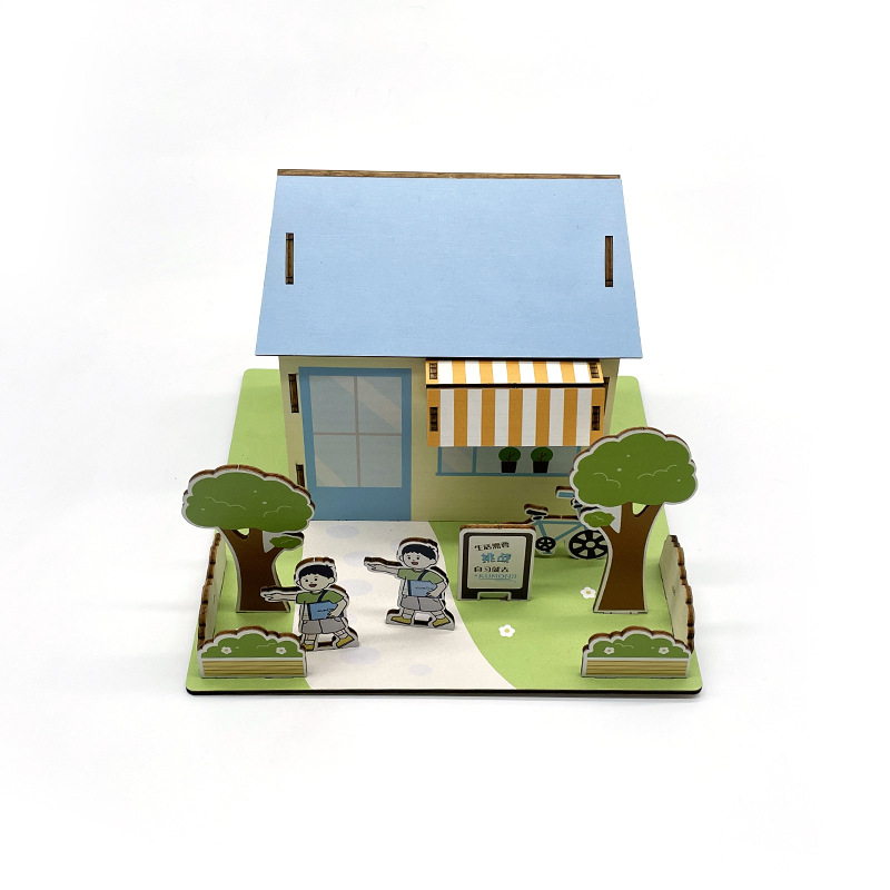 Puzzle de madera Juguete Stereo Hecho a mano Simulación Modelo de construcción Hecho a mano Casa de madera Stereo 3D