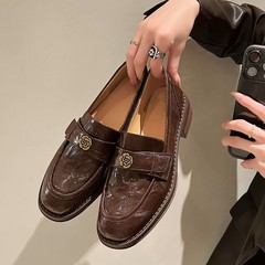 真皮樂福鞋百搭圓頭單鞋女2024春季新款一腳蹬懶人鞋全皮女鞋