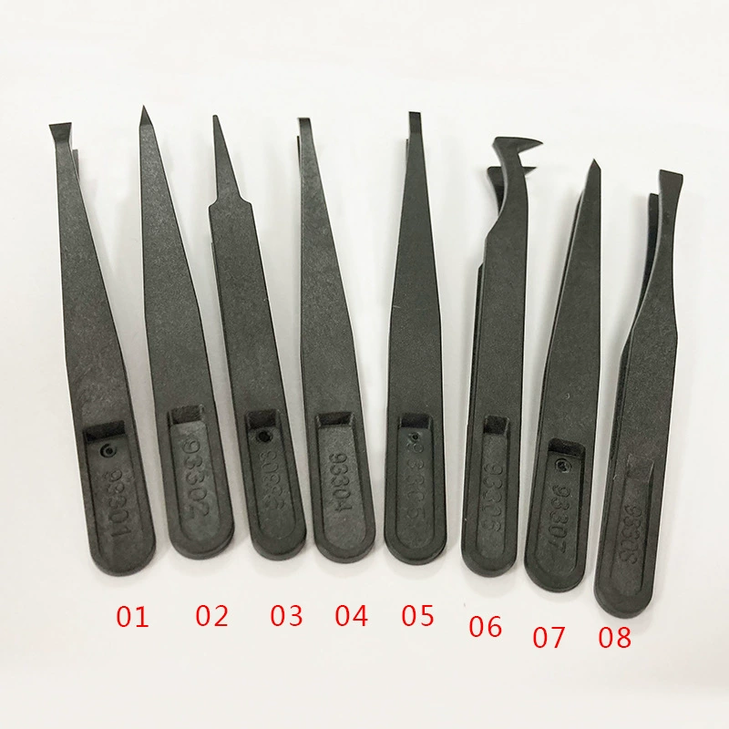 Пинцет черный пластиковый углепластик 93301/2/3/4/5/6/78 Широкий рот плоская головка с круглой головкой