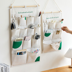 Factory Direct Sale Cotton Linen Dormitory Bedroom Living Room Door Behind Bedside Wall-Mounted Multifunctional Pouch Storage Bag for Miscellaneous Items