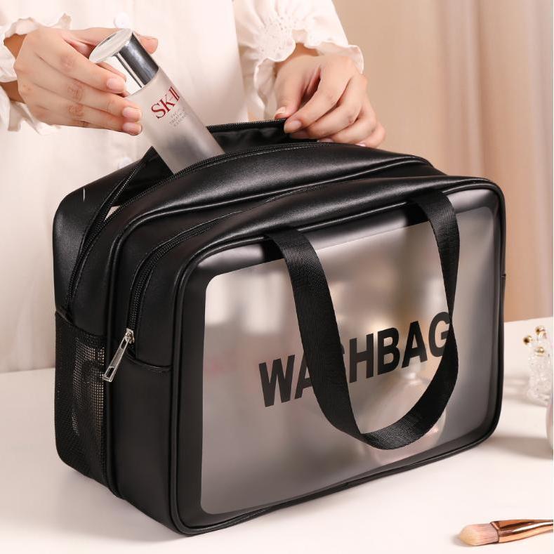Bolsa personalizada de la fábrica, separación seca y húmeda, bolsa de aseo de doble capa, bolsa de maquillaje de PVC impermeable y transparente