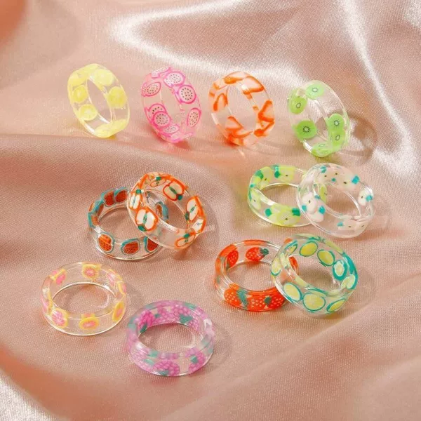 Korean Style Fashionable and Creative Personalized Resin Ring Cross-Border Hot Selling Small Fresh Colorful Acrylic Fruit Transparent Ring