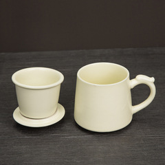 陶瓷水杯三件套帶過濾帶蓋個人茶水分離辦公室開片可養黃汝窯茶杯