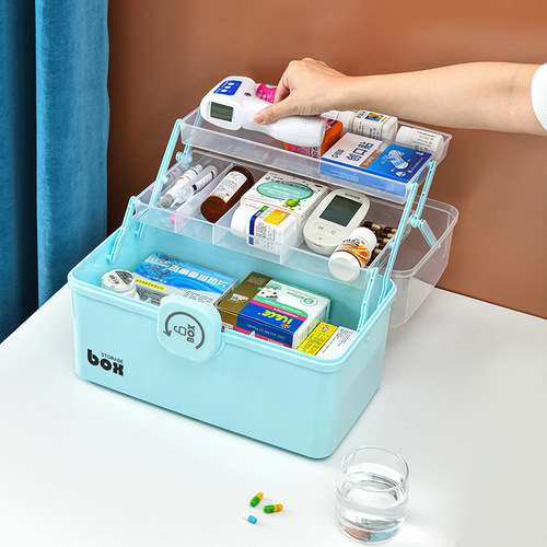 Double layer household medicine box, portable first aid box, medicine medical box, small medicine box, family version large capacity medicine box