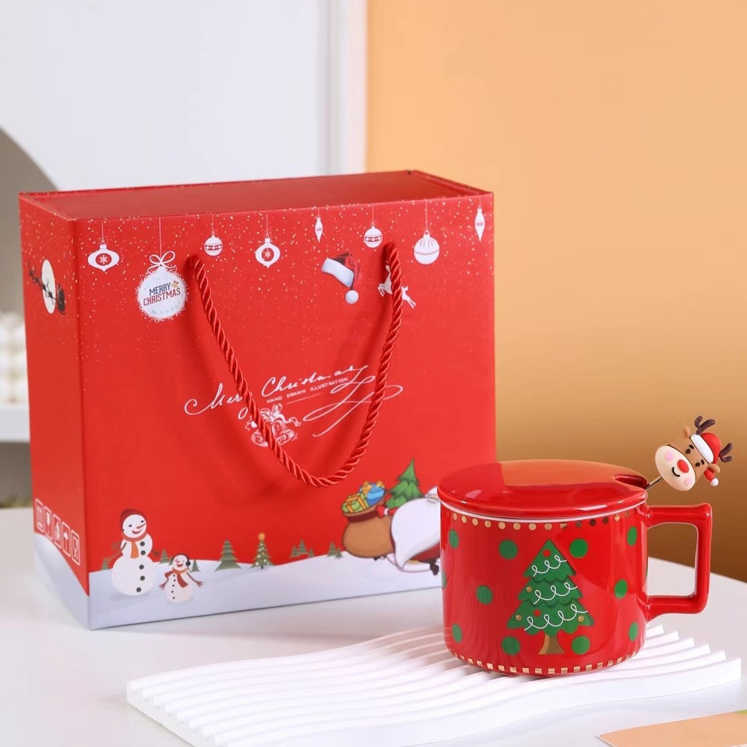 Regalo creativo de la taza de Papá Noel con la cuchara de la tapa Caja de regalo de la taza de café de la Navidad taza de consumición de aspecto alto