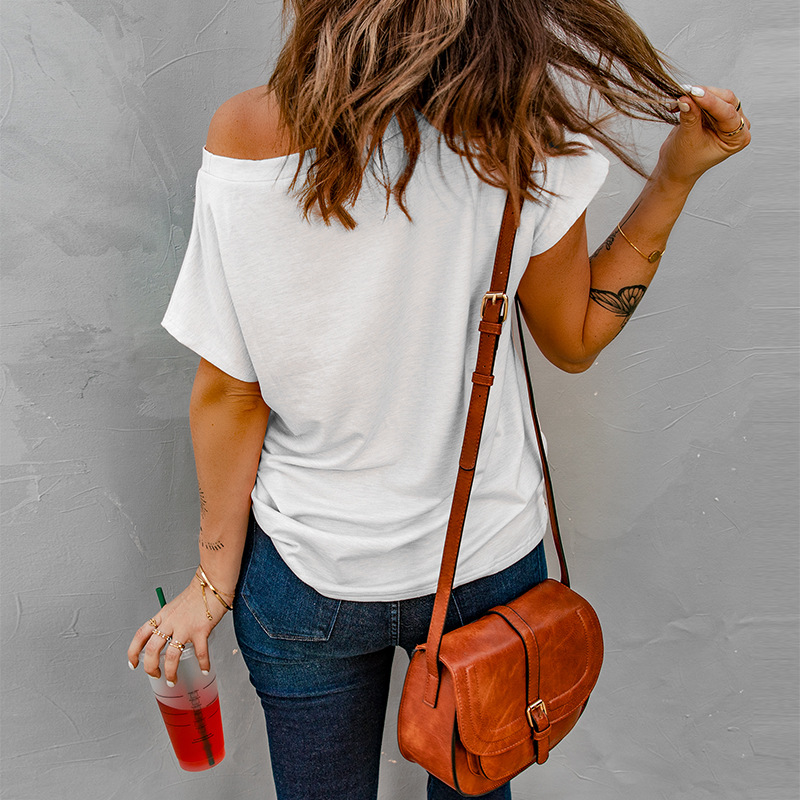 时颖短袖t恤女夏2022欧美新款宽松圆领纯色口袋跨境大码上衣女