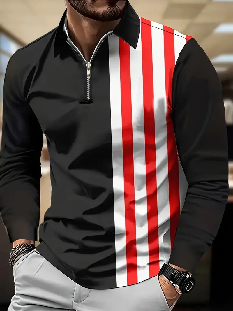 Otoño e invierno todo-fósforo estilo de Hong Kong guapo suéter de manga larga estilo minimal neutral temperamento fresco cremallera camisa POLO MB14