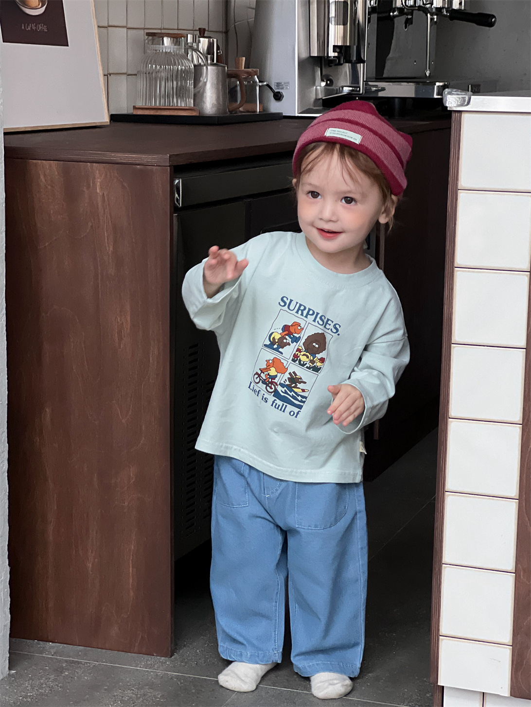 Conjunto de Playera y Jeans para Niños, Algodón, Conjunto de Dos Piezas Manga Larga, para Primavera y Otoño
