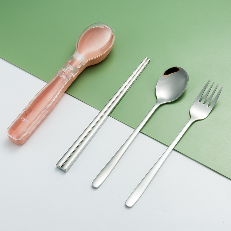 304 vajilla de acero inoxidable conjunto de tres piezas tenedor cuchara palillos estudiante trabajador de oficina de viaje vajilla Flip caja