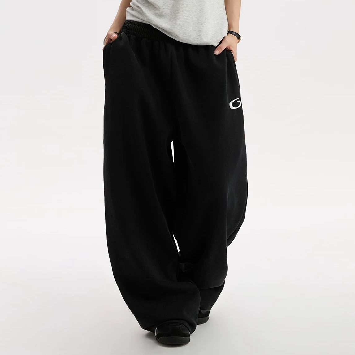 Pantalones Deportivos Rectos para Mujer de Poliéster y Algodón Cintura Alta Holgado