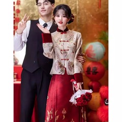 新中国式の国風のスーツの馬のスカートの結婚服の新婦の敬酒服は披露宴のドレスのスカートの2025新型の朝の服の女性を予約します。