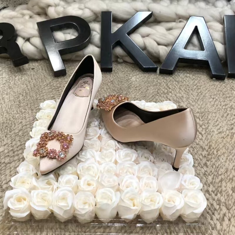 Xinhao Shoe Factory Snowflake Buckle Rhinestone High Heels All-match Wedding Bridesmaid Banquet Pointed Shallow French Square Buckle Single Shoes