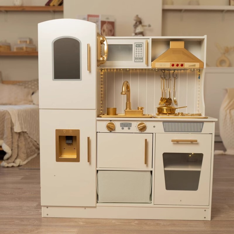 Wooden modern European neon lights large kitchen children's simulation play house luminous stove cooking toy suit