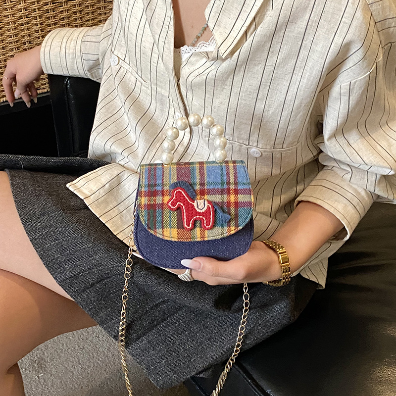 Coreana para niños y niñas bolsas de hombro a cuadros lindas mini-bebé bolsas de perlas 2026 nuevas bolsas para niños