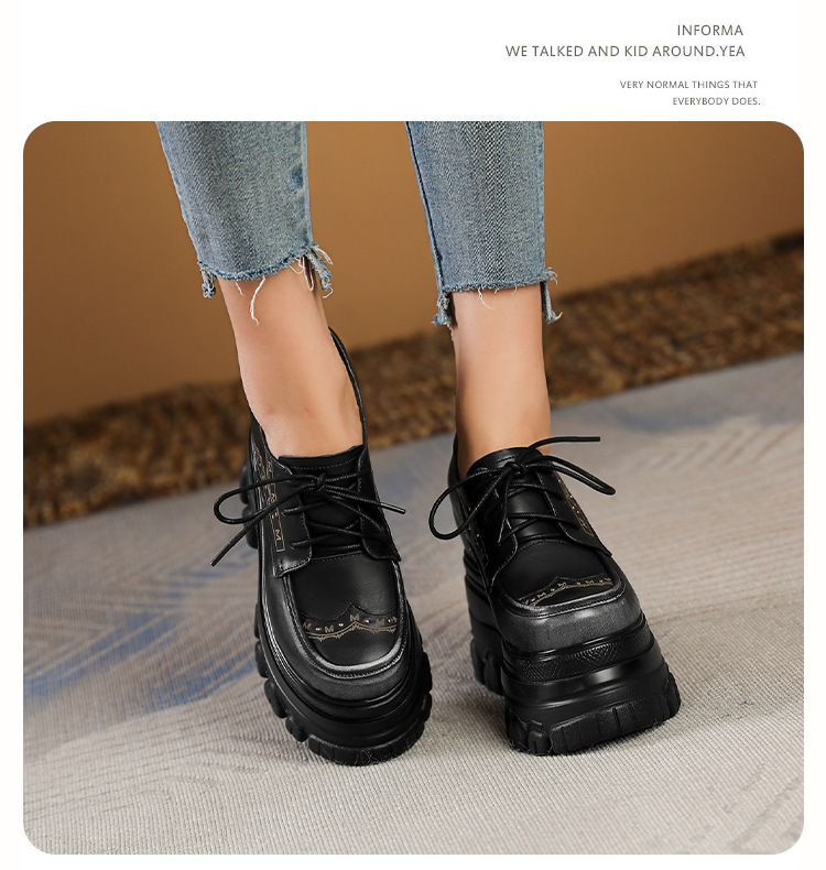Giày sneaker nữ đế dày phong cách Anh quốc cổ điển, dây buộc, gót 12 cm — màu nâu chi tiết 2
