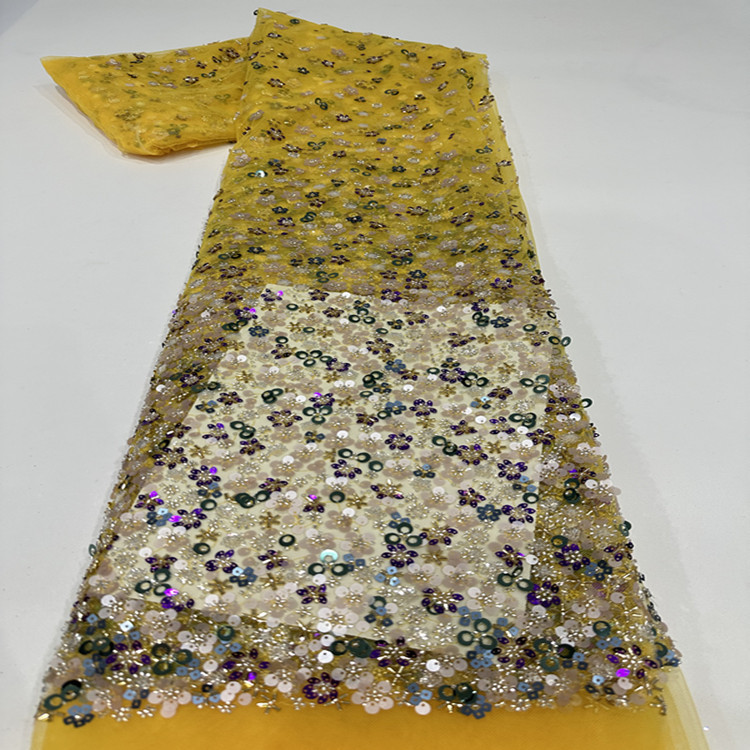 Tejido de bordado de tubo de perlas bordado de color gradiente bordado de tela de bordado de lenteja bordado de tubo de perlas vestido de boda cheongsam tela de encaje