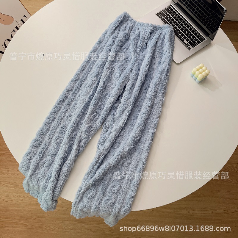 Pantalones de pijama de franela de coral de dibujos animados, pantalones de pijama de hombre, pantalones de invierno de otoño de mujer, pantalones caseros