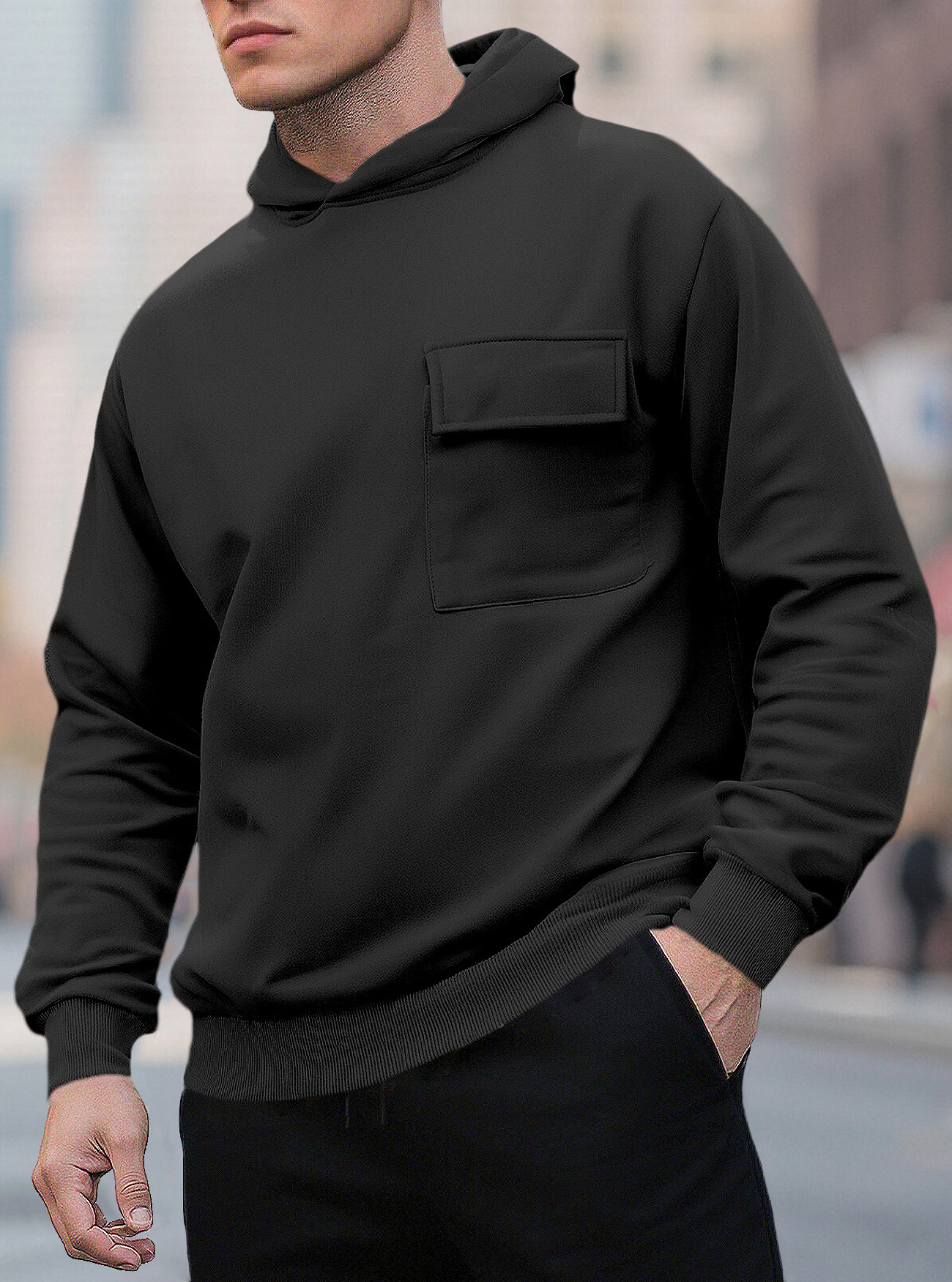 Sweat à capuche homme uni décontracté pour automne et hiver_voghion.com