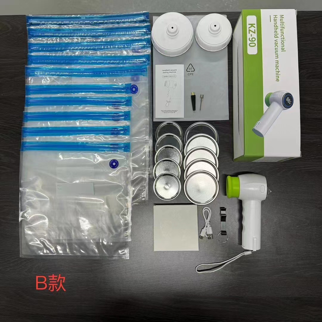 진공 밀봉기 + 뚜껑, 병뚜껑 액세서리 + 신선도 유지 봉투 라벨 10개
