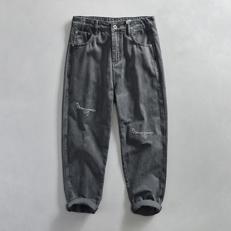 1060 Herren Retro Washed Jeans Einteiler für Haarersatz_voghion.com