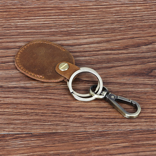 Manufacturer genuine leather crazy horse leather keychain elevator access control card holder creative gift hardware buckle wholesale leather goods