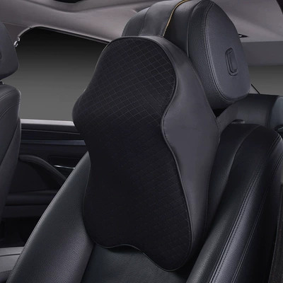 Cross-border direct selling car headrest neck pillow pillow car pillow car cervical pillow memory cotton waist cushion (Headrest) - black-1-piece-of-mesh-headrest