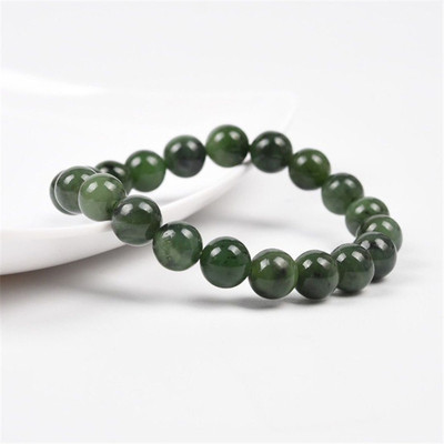 富宏水晶天然和田玉碧玉圆珠单圈手串男女菠菜绿玉石手链时尚饰品
