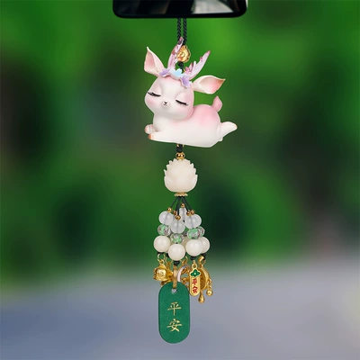 Model Safe Journey Car Pendant: Car hanging - flower-rhyme-deer-pendant-lying-posture-sand-gold-green-peace