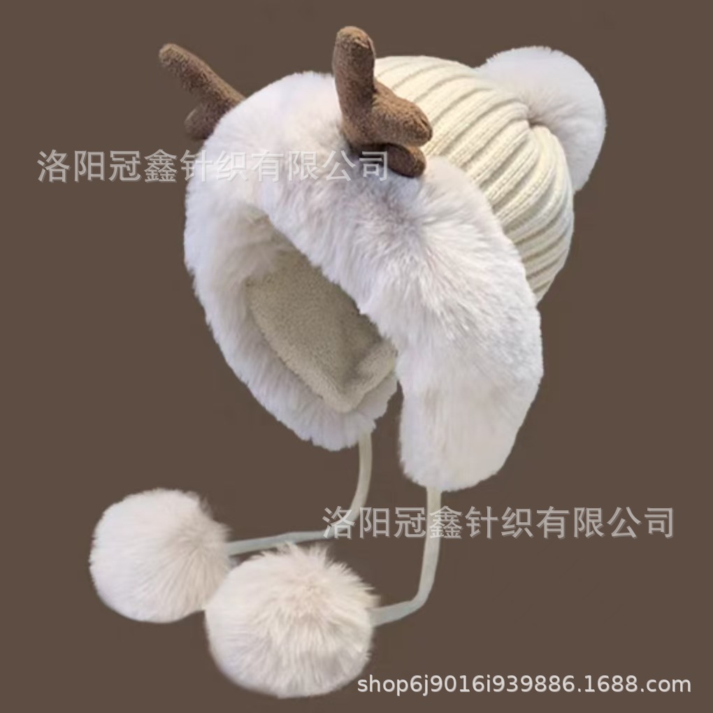 秋冬の韓国版のかわいい鹿の角の毛の帽子の子供の耳の毛の帽子のクリスマスは厚い東北の雷鋒の帽子の自転車の帽子に乗ります。