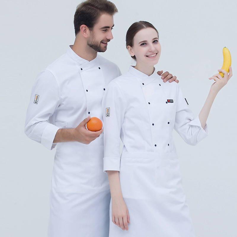 Uniformes de chef personalizados de alta gama, ropa de trabajo de chef de manga corta, transpirable y resistente al desgaste, uniformes de cocina de hotel de manga larga para hornear y cocinar en caliente para mujeres