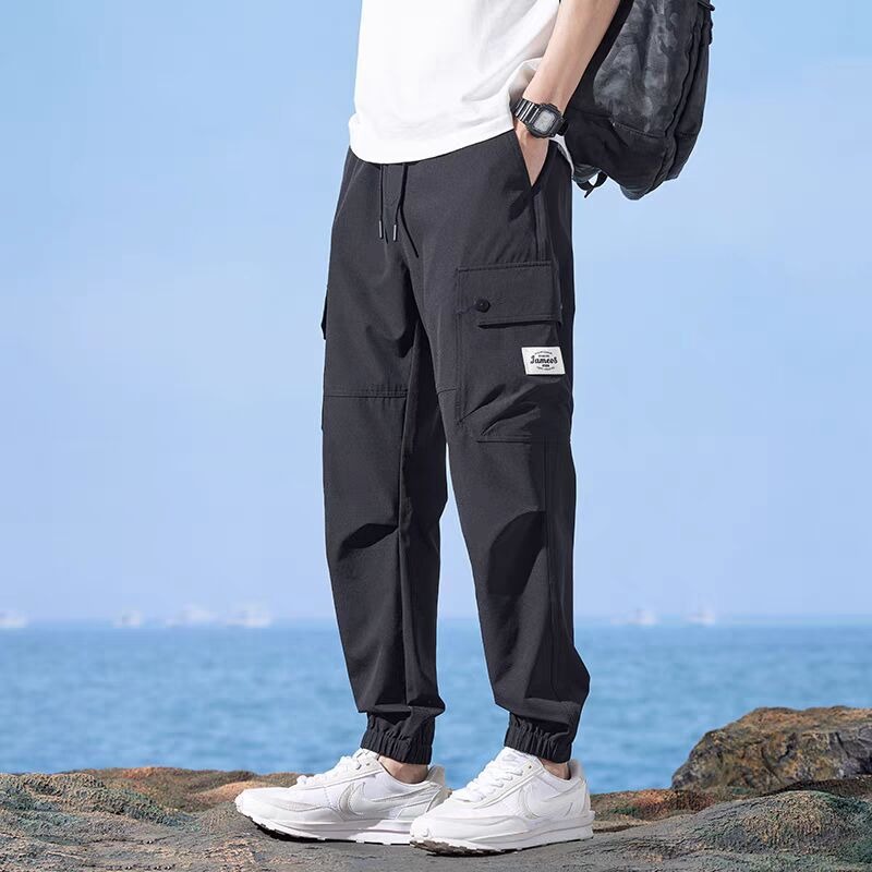 春秋季工装裤男士潮牌复古直筒长裤多口袋休闲裤韩版纯色束脚裤子