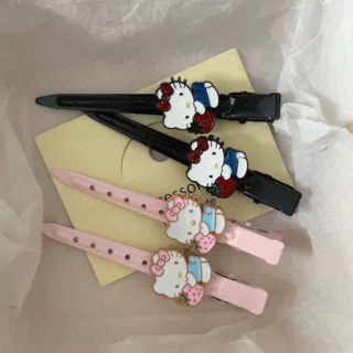 卡通可爱粉色草莓猫咪长条发夹卡通甜美高颜值少女侧边鸭嘴夹发饰