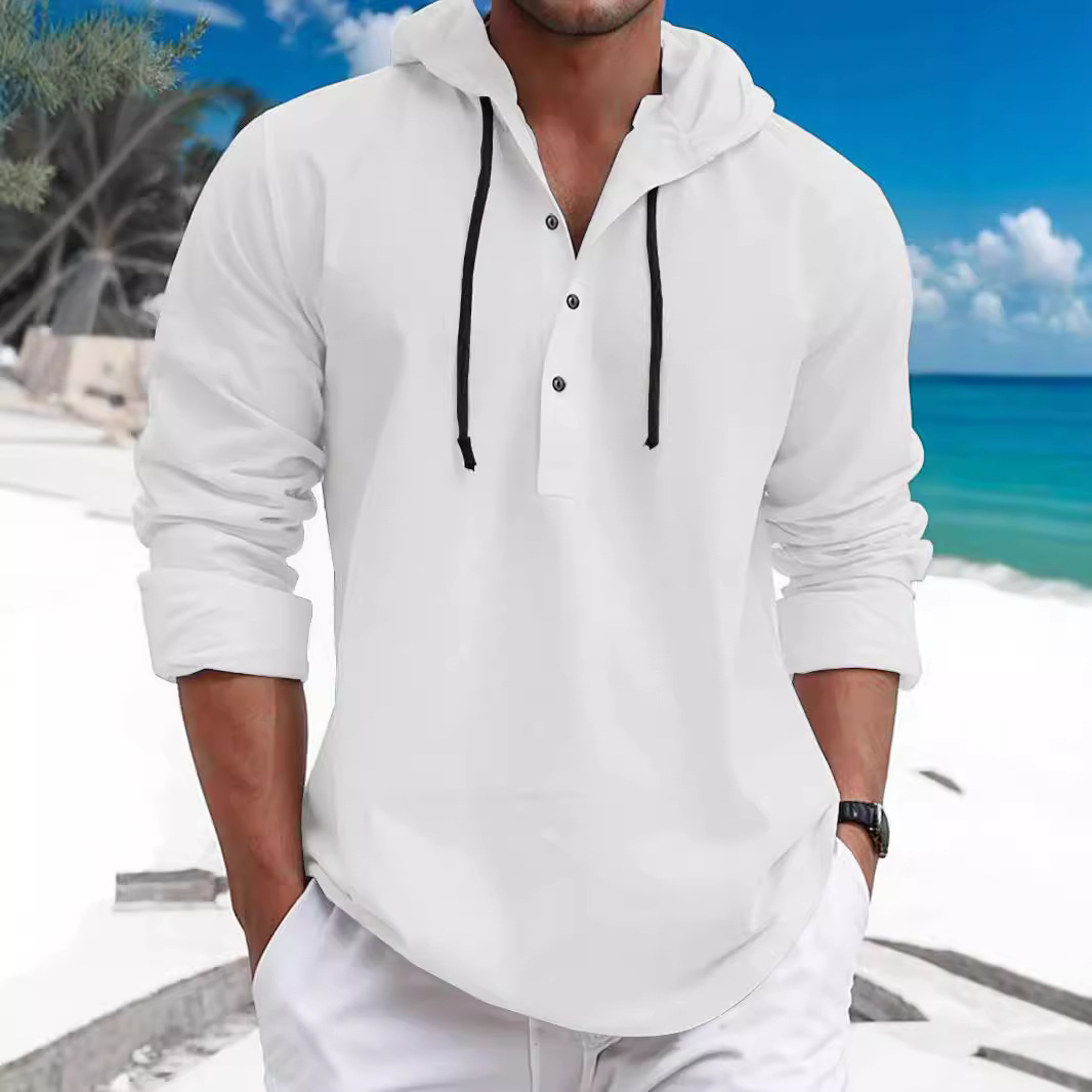 Moletom masculino de manga comprida com capuz, estilo europeu e americano, em algodão perolado, cor sólida, com estampa cross-border fashion._voghion.com