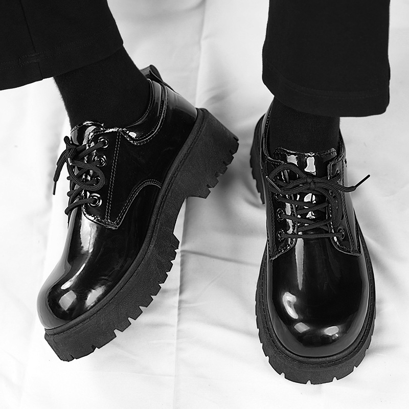 Nuevos zapatos de cuero para hombres de otoño vestido de negocios británico derby gran cabeza casual piel clara cara brillante negro puro zapatos de desfile