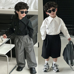 Children's Spring Top Unisex Kids Shirt Spring Summer New Arrival Korean Style Long Sleeve Embroidered Collar Cotton Shirt