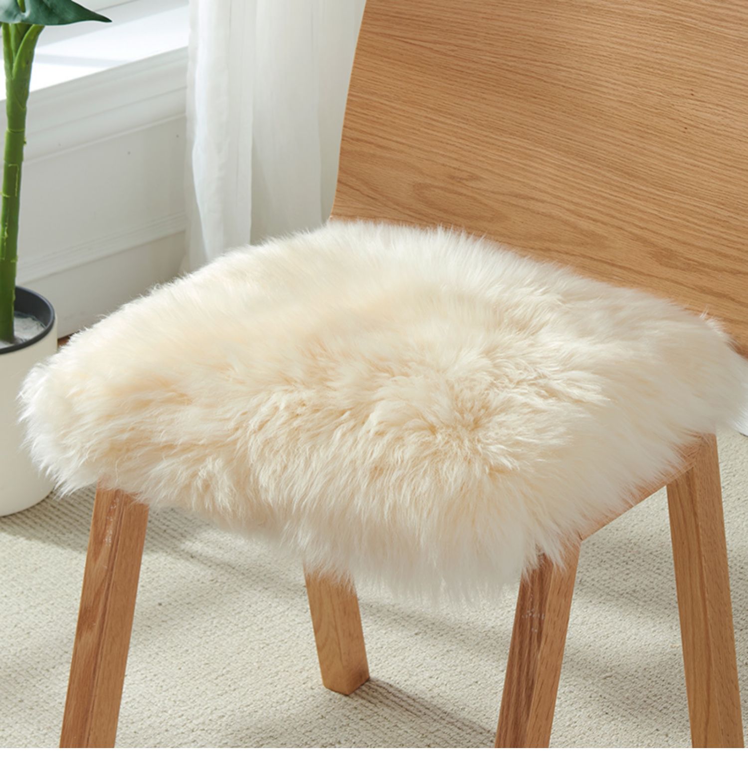 Aozun Pure Wool Chair Cushion, Thickened Plush Seat Cushion, Simple and Warm Sofa Chair Pad, Wool Pad, Genuine Sheepskin Cushion