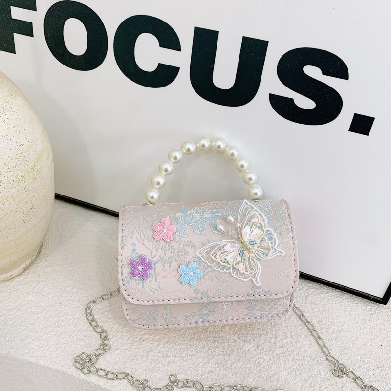 Bolsas de niños nuevas bolsas de mano de perlas de estilo nacional, bolsas de cadena de arco de bordilla princesa, bolsas de hombro de moda nacional de niñas lotes