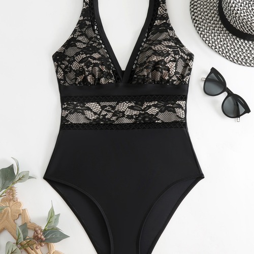  New Sexy Solid Color Sheer Mesh Swimwear for Women, European and American Style, Amazon Cross-border Bikini Set