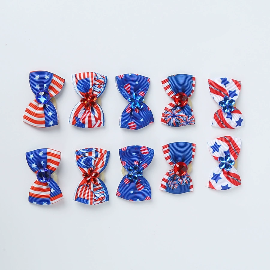 Товары для домашних животных Голова питомца Цветок День независимости Галстук-бабочка для домашних животных Красный Белый Синий Звезда Бант Аксессуары с резинкой