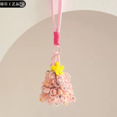 Car hanging pendants, car pendants, handmade knitted - peach-pink-star-flakes-small-tree-ornament