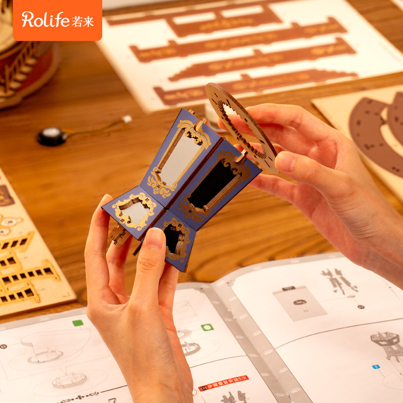 Caja de música de carrusel Rolife, caja de música DIY, bloques de construcción de ensamblaje divertidos para niños, juguetes de tendencia nacional, regalo