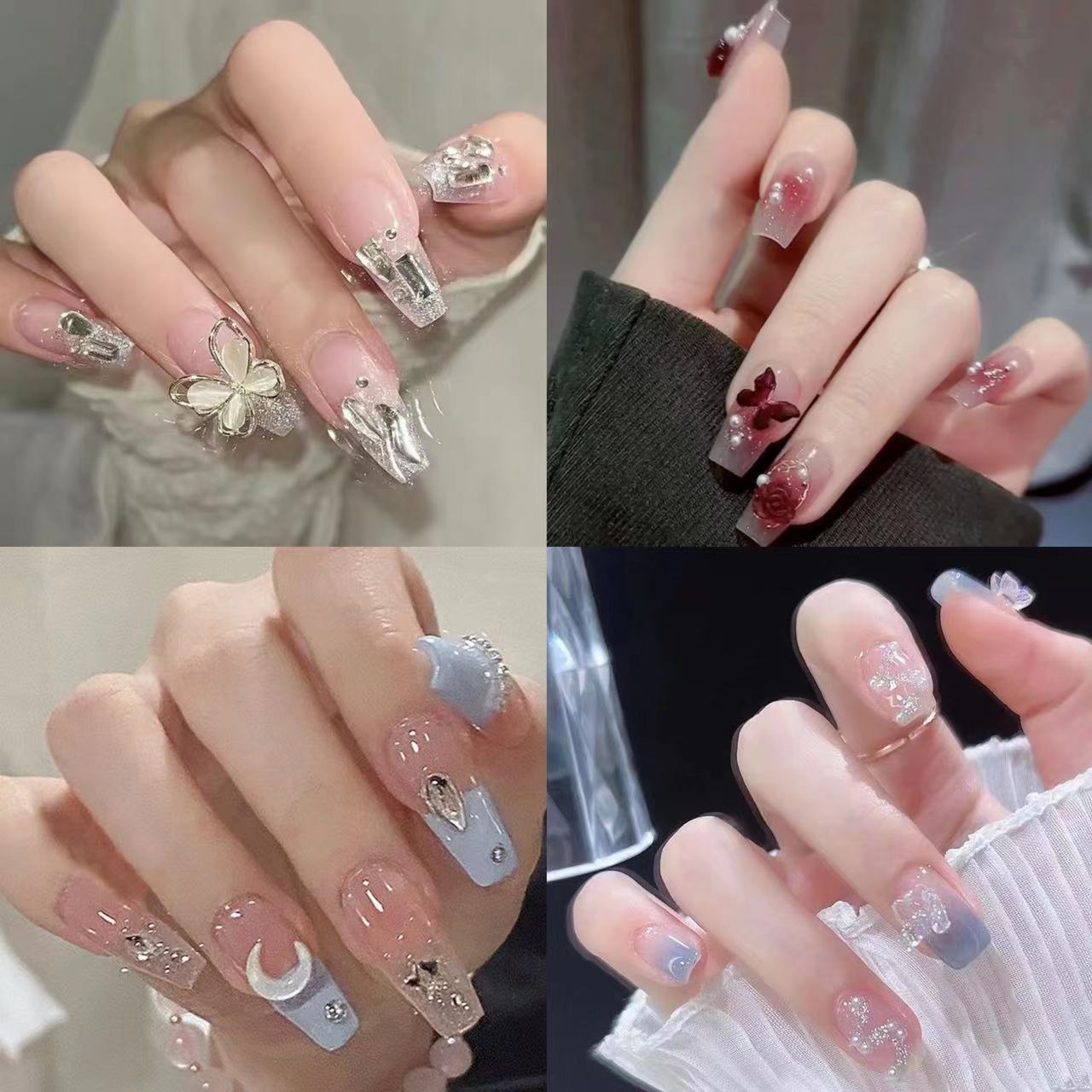 2025新款美甲穿戴甲手指甲贴片爆闪蝴蝶长款短款显白新娘必备甲片