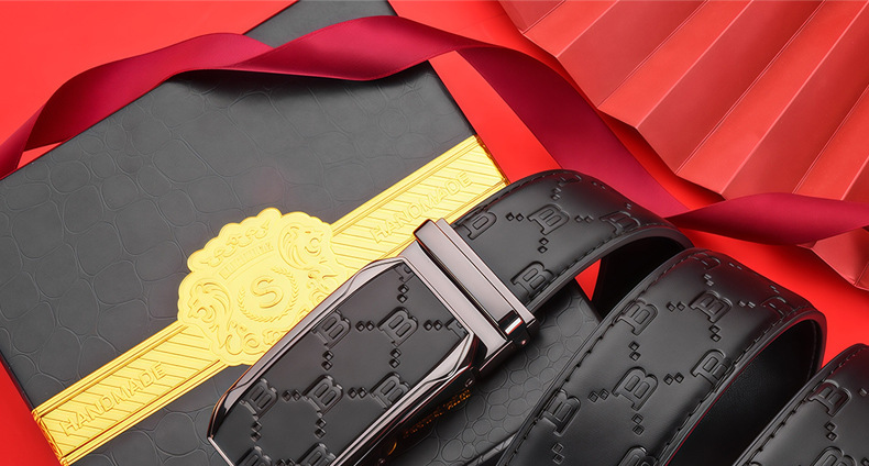 Automatic buckle, genuine leather, business style, original black dress belt, wide belt, Chinese design, waist tightener, cowhide men's belt.