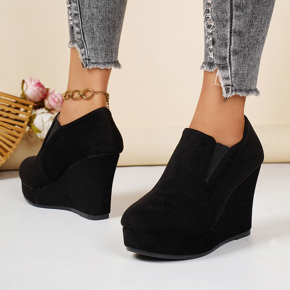 Dames plateau instappers suède sleehak schoenen elegant_voghion.com