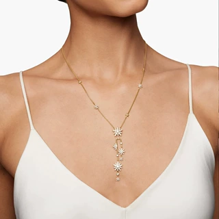 跨境新品六芒星吊坠项链欧美高级感晚会派对水钻锁骨链necklace