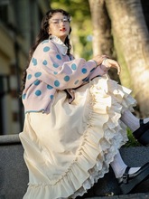 日系甜美复古高腰显瘦丝绒长裙加厚蕾丝大摆蛋糕裙半身裙女秋冬季