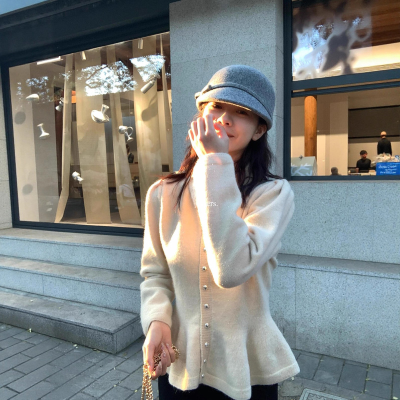 Hers a Spoonful of Sweetness Autum Korean Style Simple Waist Design Polo Collar Long-Sleeved Warm Sweater for Women 92463