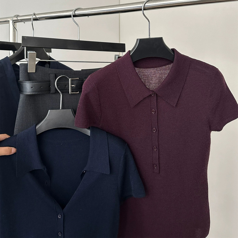 LOVESSTORY Paper Half Buckle POLO Knitted Short Sleeve Daily All-Match Soft Touch