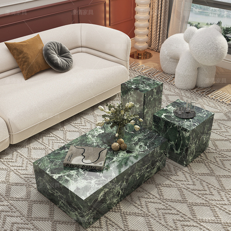 Mesa de centro de losa de roca de alta calidad de lujo ligero francés, puerta de entrada, sala de estar, hogar, apartamento pequeño, mesa de centro rectangular, combinación de mesa lateral